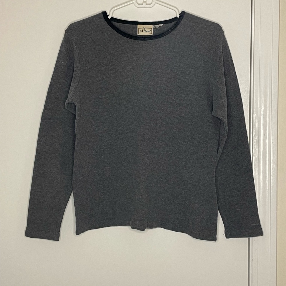 L.L. Bean Men's Charcoal Crewneck Sweater Waffle Knit Thermal